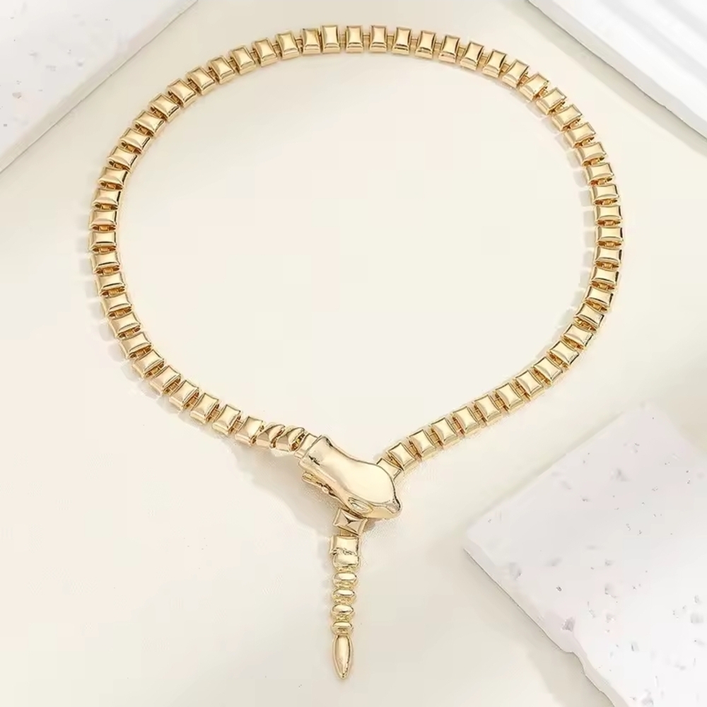 Gold Snake-Style Choker Necklace - Picture 3 of 6